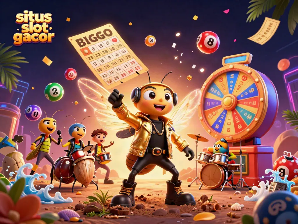 Experience the thrills of situs slot gacor with a vibrant 3D scene showcasing exciting game elements and animated characters.