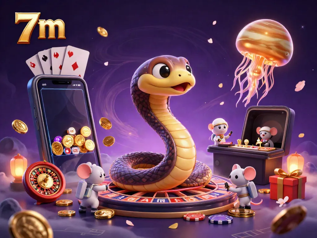 Experience the excitement of 7 m gaming with an engaging 3D illustration of gambling elements.
